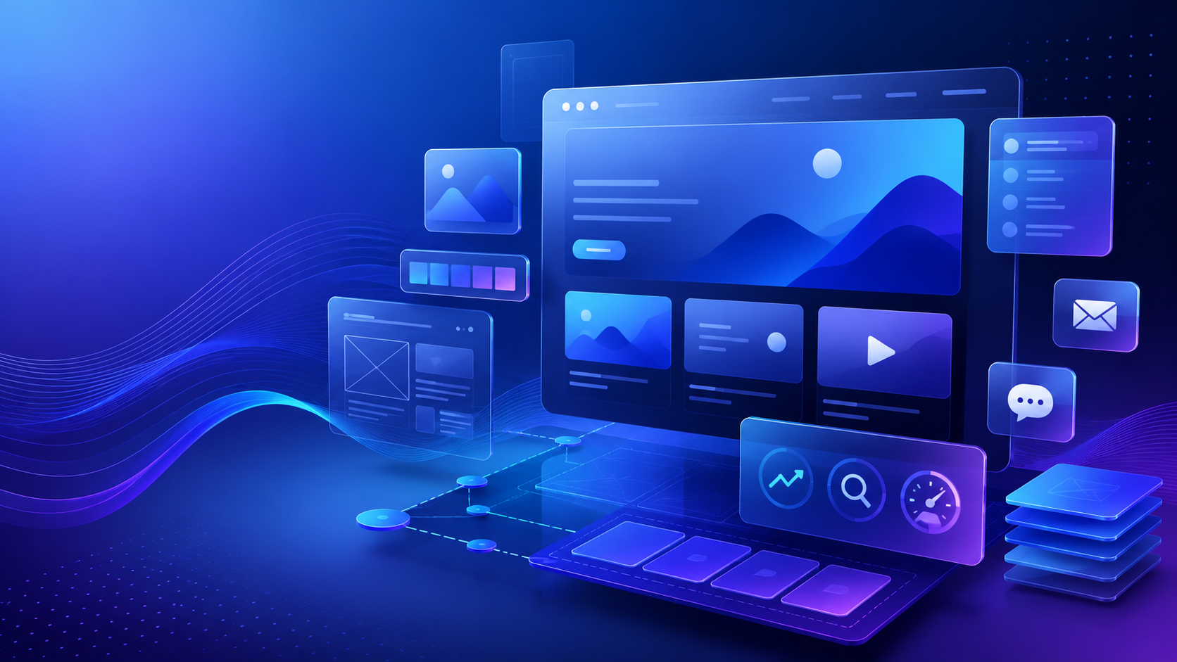Telas e fluxos web em azul para uma Agência de solucoes web.